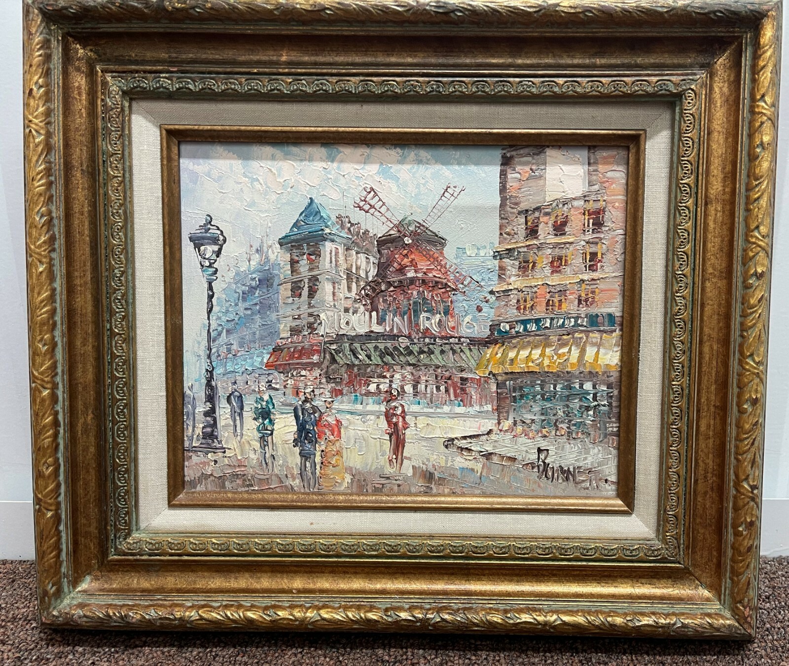 Caroline C. Burnett (1877-1950) Fine Art Oil Painting Moulin Rouge Paris, 8×10