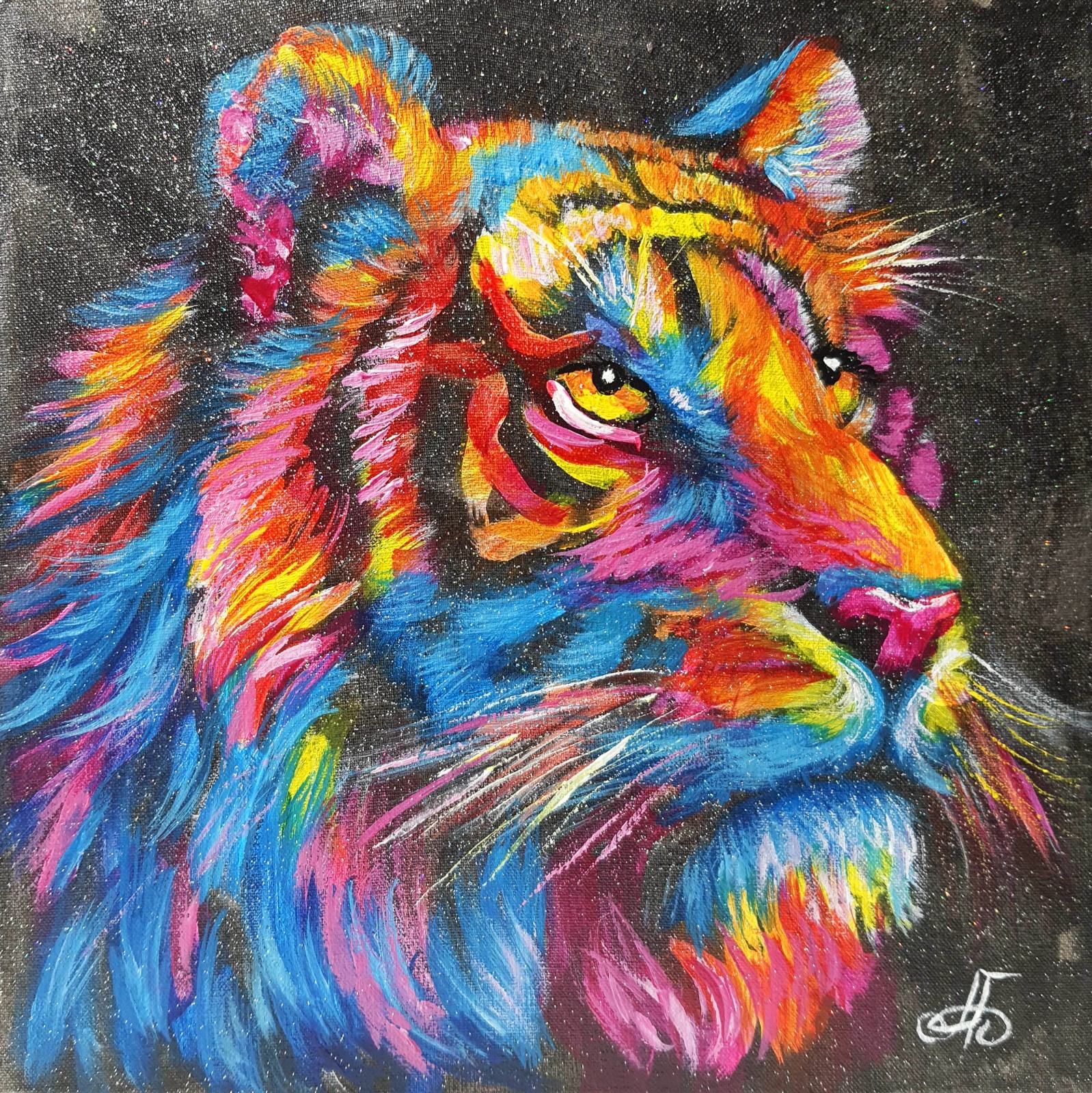 Tiger Colorful Original Acrylic Animal Painting Impressionist Ukraine Artist