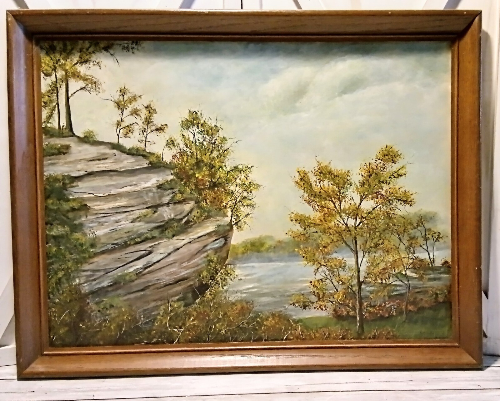 Original Framed Acrylic Painting Signed Margy Satterlee «Rock Cliff» 26.5x 20.5