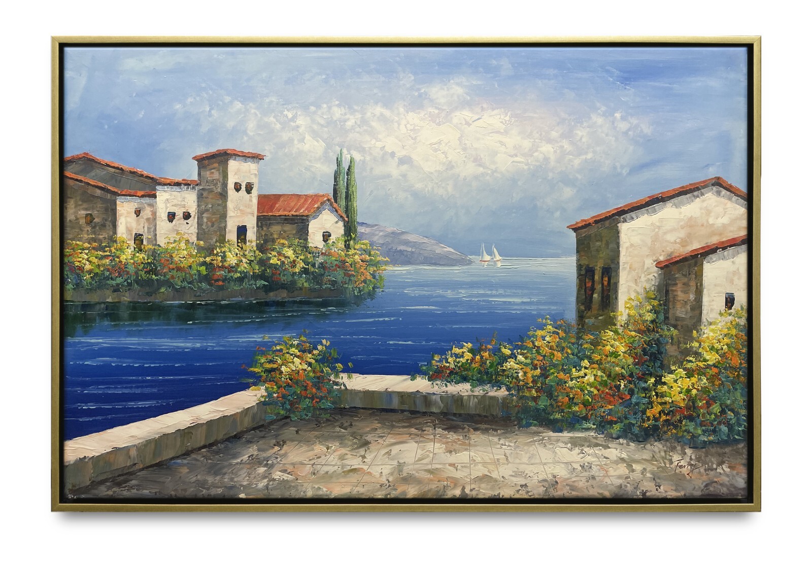 Hungryartist -Original Oil Painting of Seaside View on Canvas 24×36 Framed