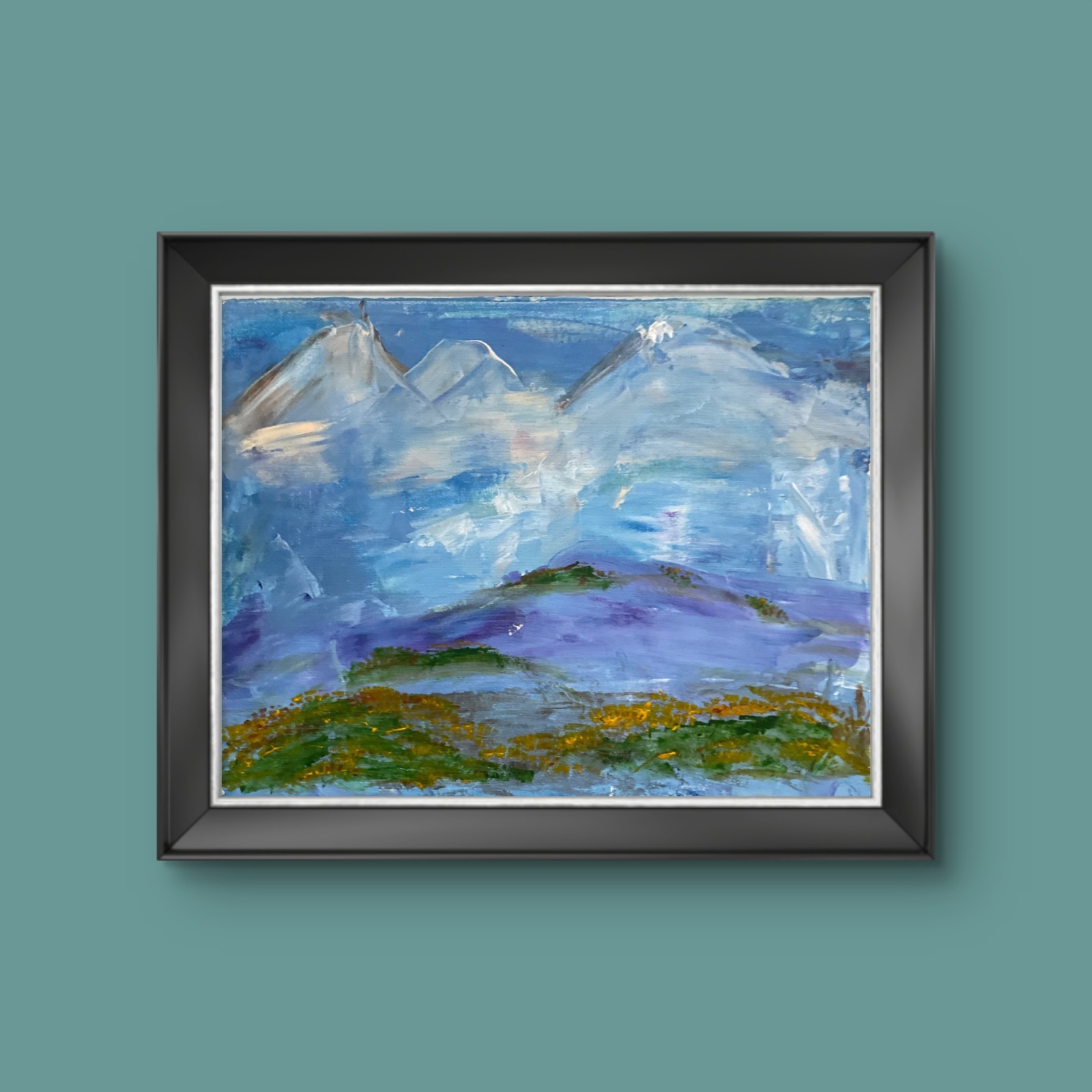 Purple Mountains Flowers 11 X 14″ Neo Impressionist Acrylic Painting Canvas