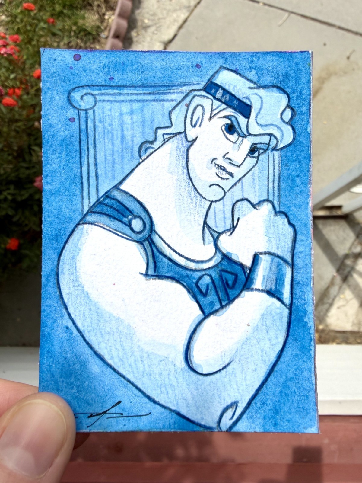 Original ACEO Hercules Painting by Alannah Dyer- Mini Art 2.5×3.5 in. Disney