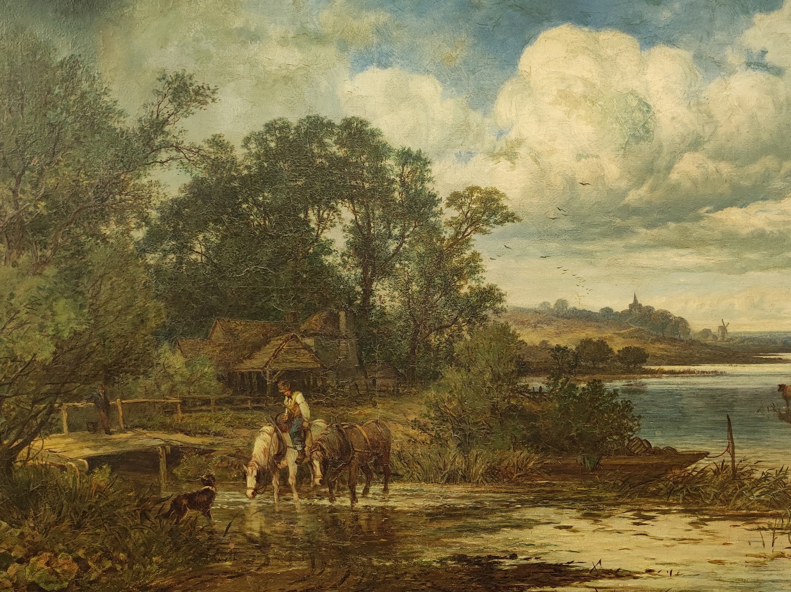SIGNED 19TH CENTURY LARGE ORIGINAL OIL PAINTING ENGLISH PASTORAL LANDSCAPE