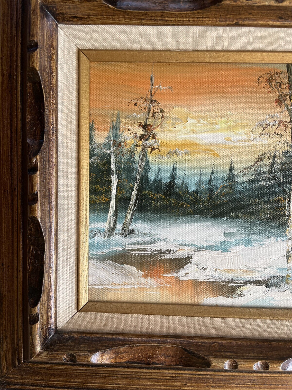 Framed Enhanced Oil On Canvas Original Mountain Lake Nature Scene