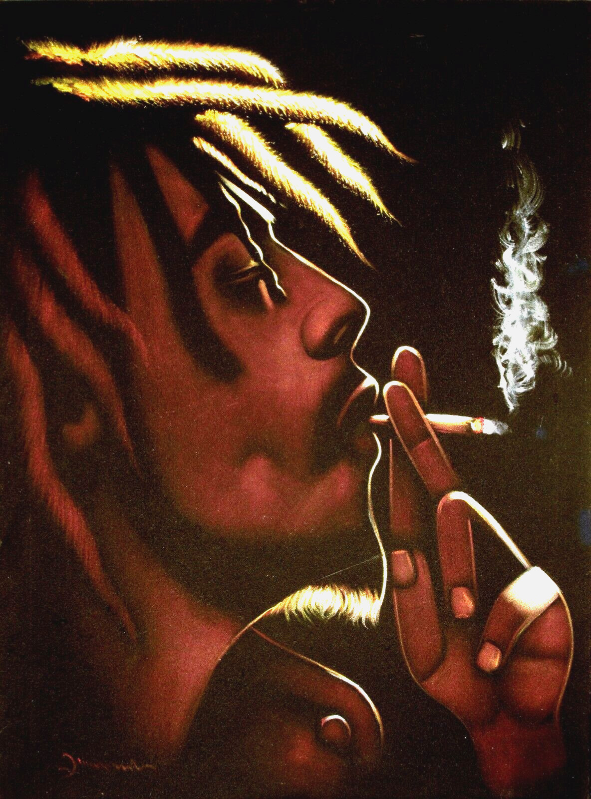 Bob Marley portrait by Zenon, size 16″x11″, original oil on black velvet JM152