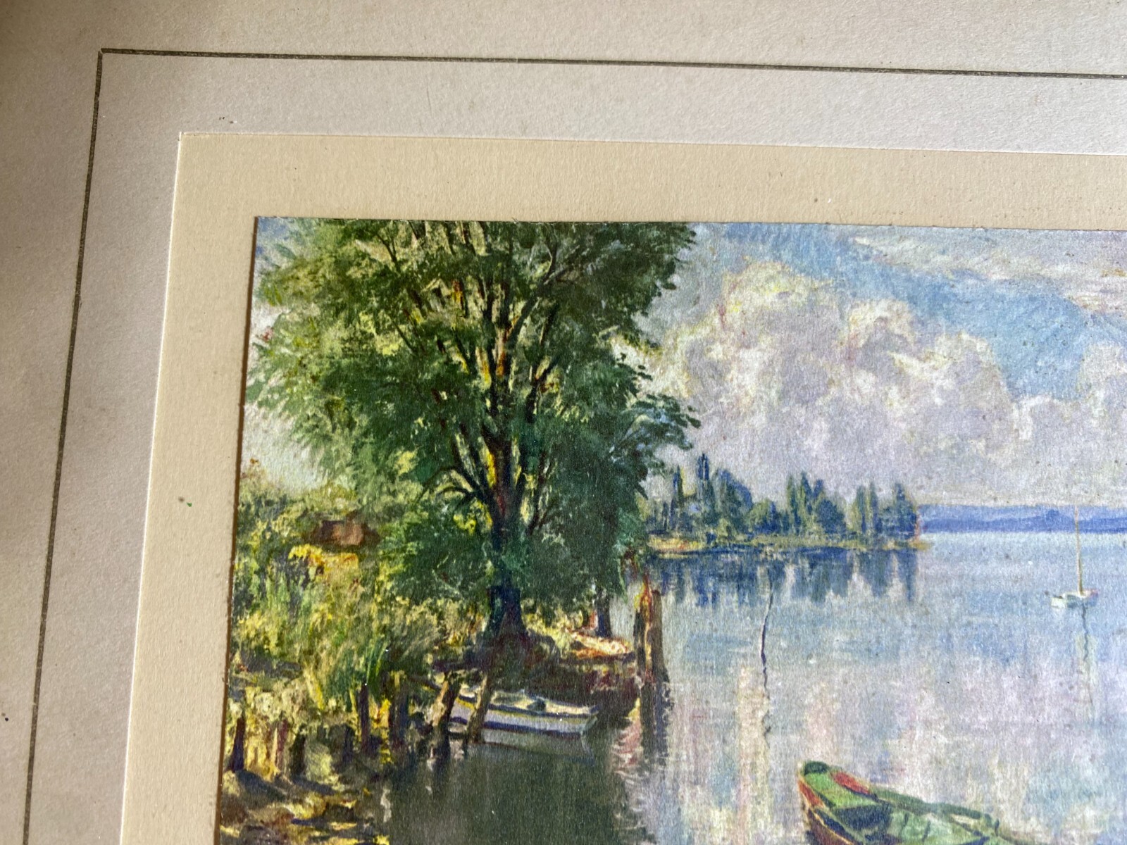 August Herzog (1885 – 1959) «Lakeside Scene» Oil Painting – Signed/Framed