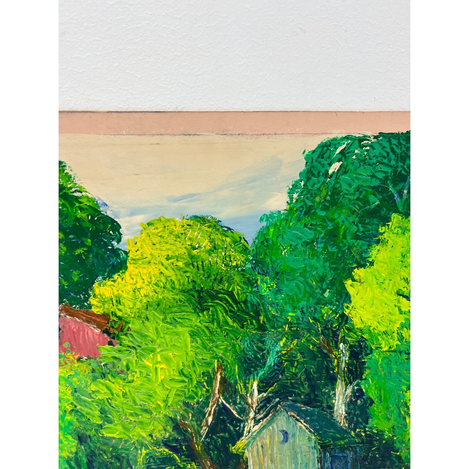 Signed Outhouse in Woods Oil Painting Impressionist Palette Knife Art H E Bayer