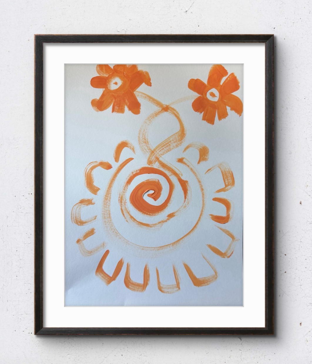 Original Acrylic Painting Aztec Orange Flowers Abstract 11×14 Loose Paper Signed
