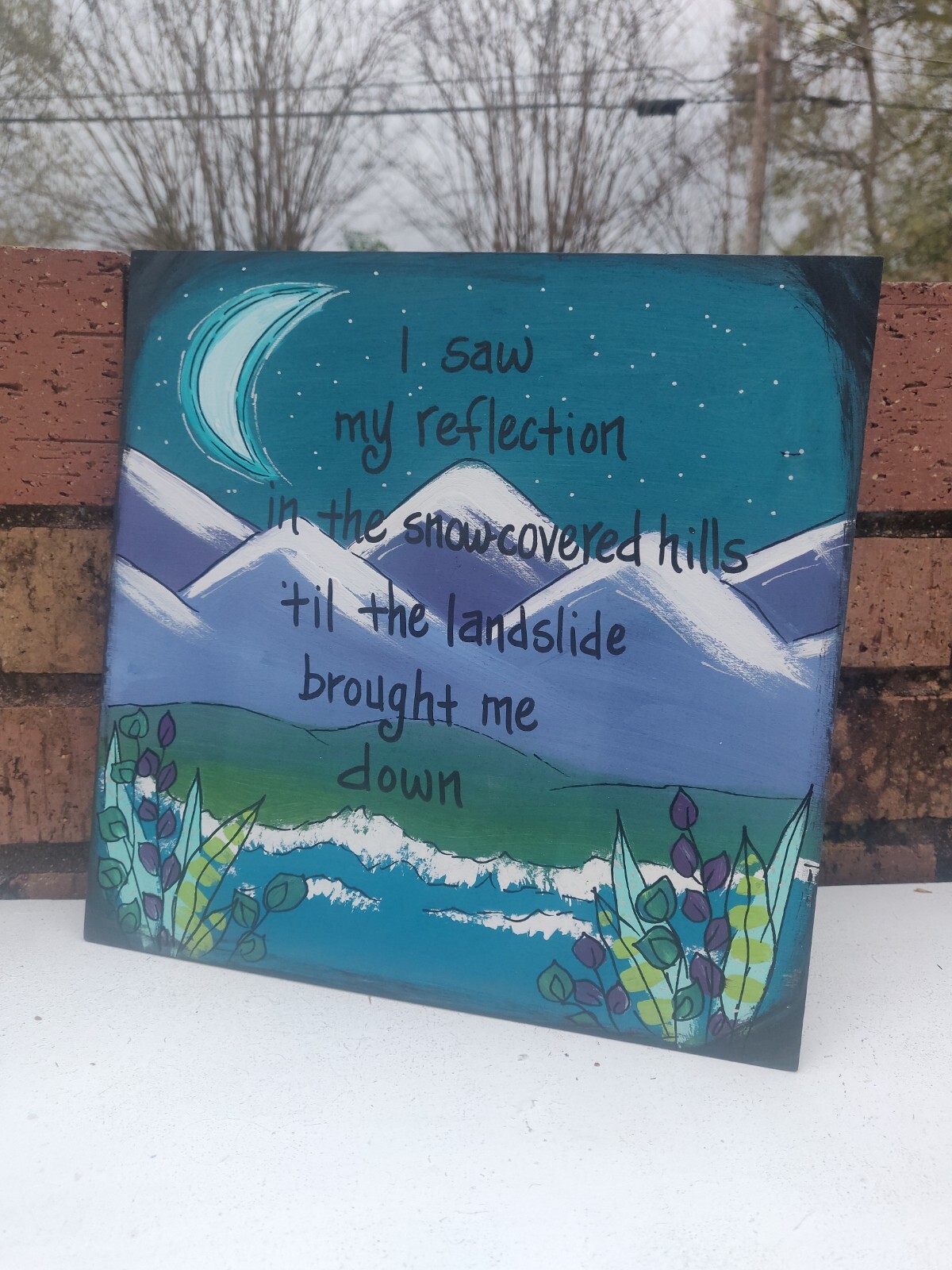 Fleetwood Mac Landslide Lyric Painting on 10 x 10 x 1/8″ wood panel, Beach Scene