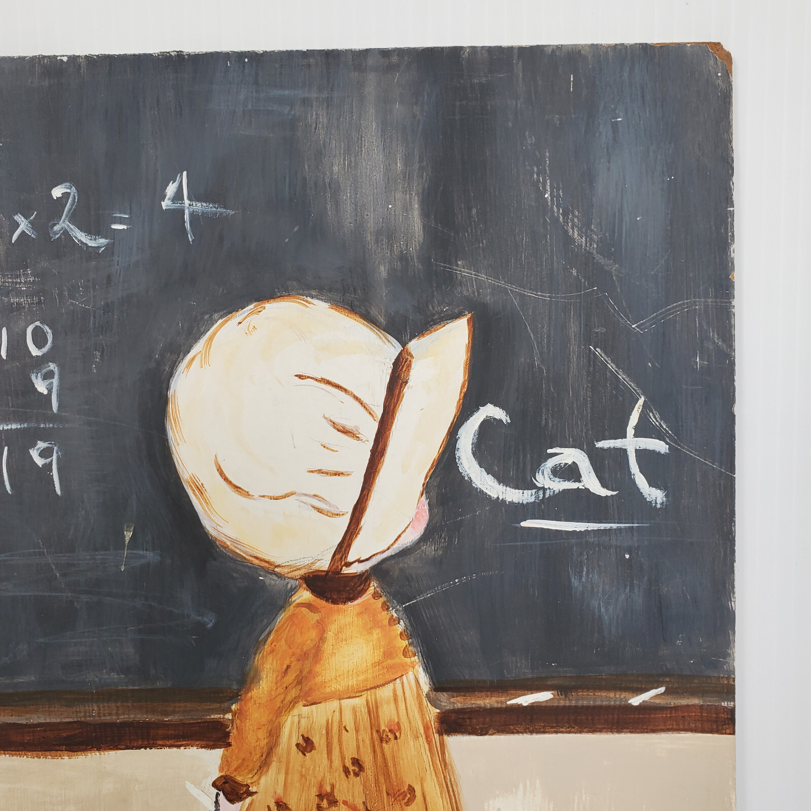 Primitive School House Girl Spelling Cat Chalkboard Math 18×12 Acrylic? Painting