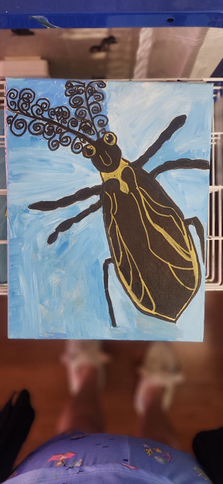 Fancy Insect Glowworm Vibrant Abstract Expressionism Painting 11×14 Canvas