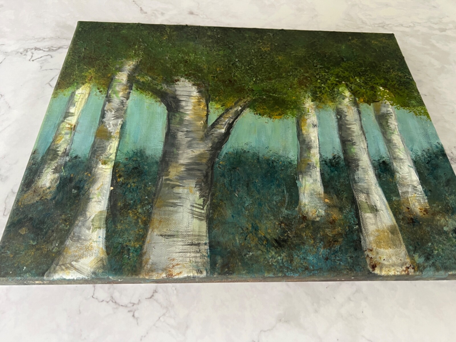Trees Abstract Acrylic Painting | Original Artwork «Misty Morning» 11×14 Canvas