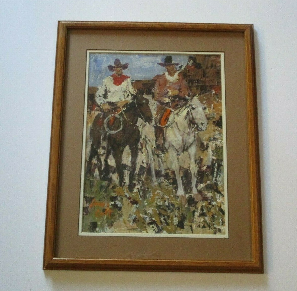 JAMES COLT ORIGINAL PAINTING COWBOY WESTERN DESERT HORSES WRANGLERS LANDSCAPE