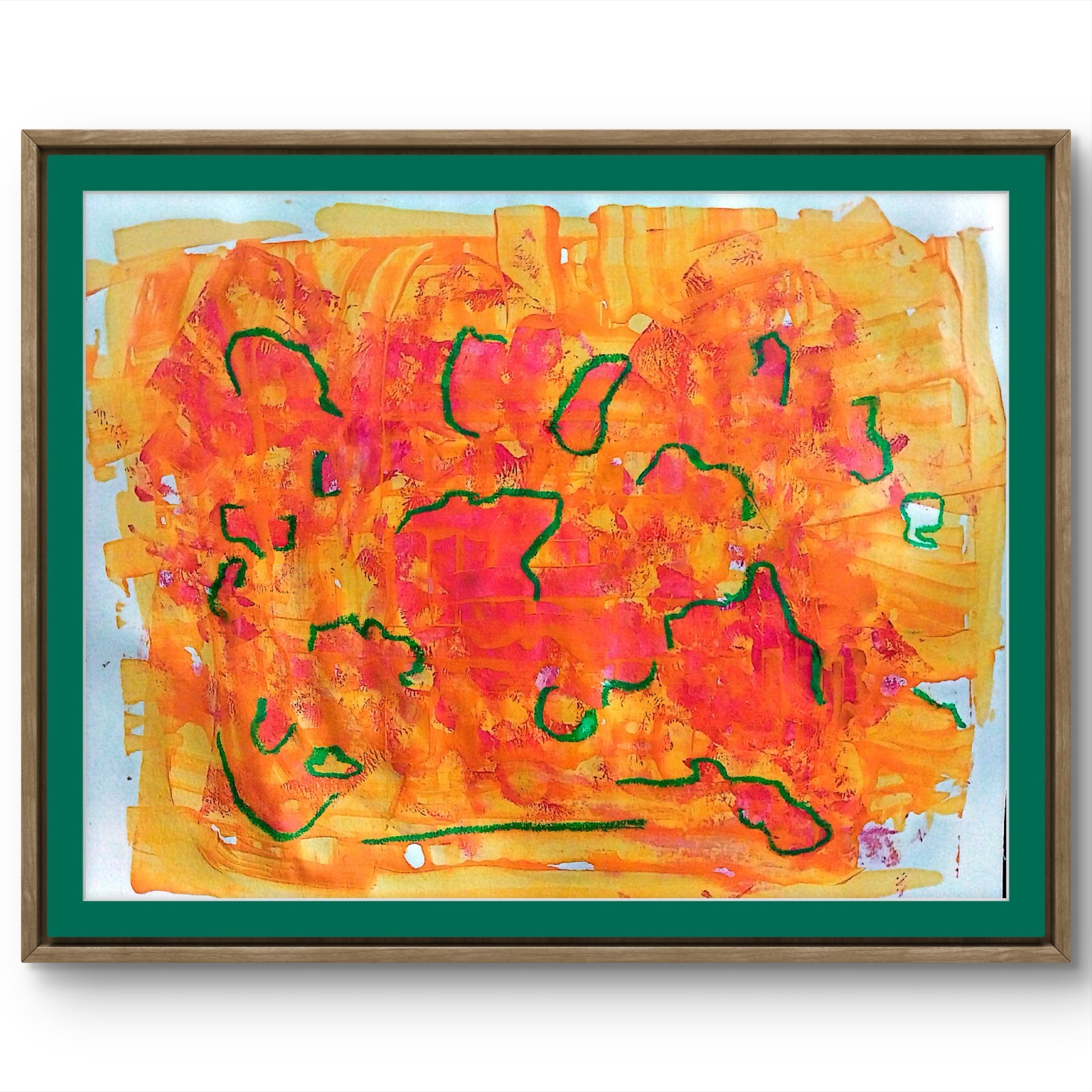 Orange Map Bold Original Abstract Signed Paper Home Decor Art Acrylic 11×14 BACH
