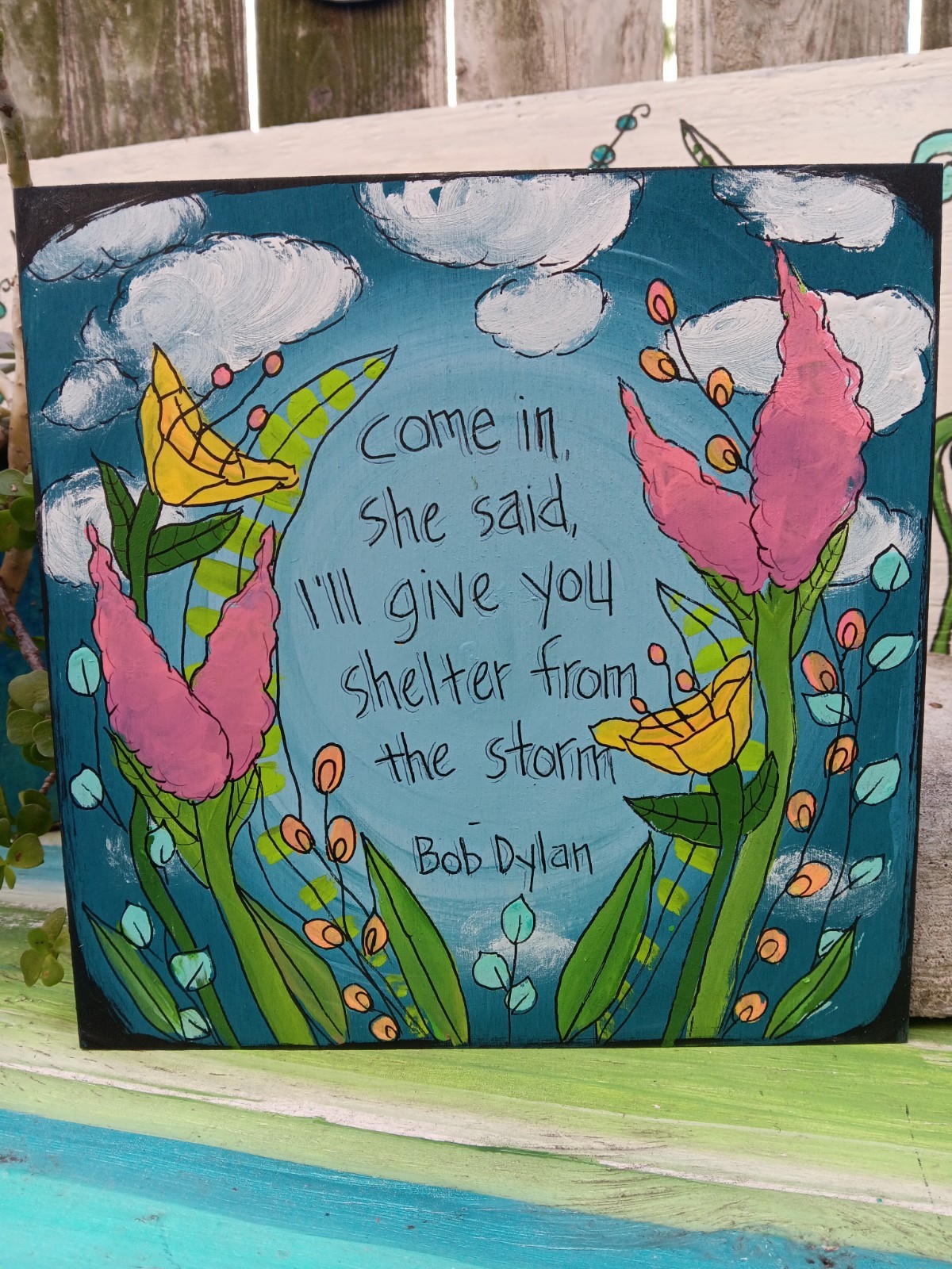 Bob Dylan Lyric Painting 10 x 10″ wood, Shelter From The Storm Song Wall Art