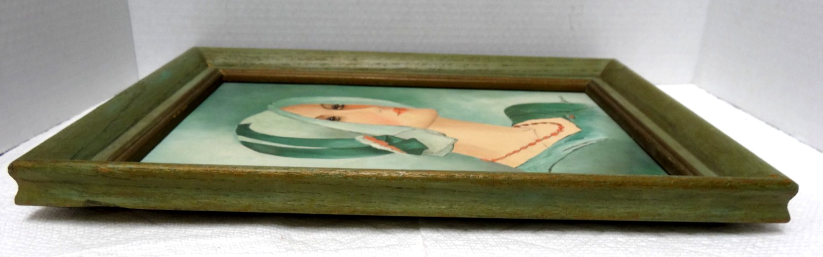 Framed Hand Painted and Signed Oil Painting of a Woman in Green 10″ x 14″
