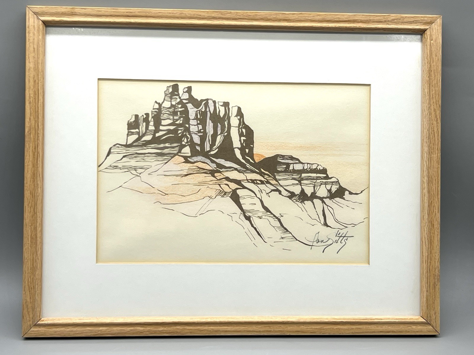 Listed Sedona AZ Artist Jan Sitts Bell Rock Framed Original Watercolor Painting