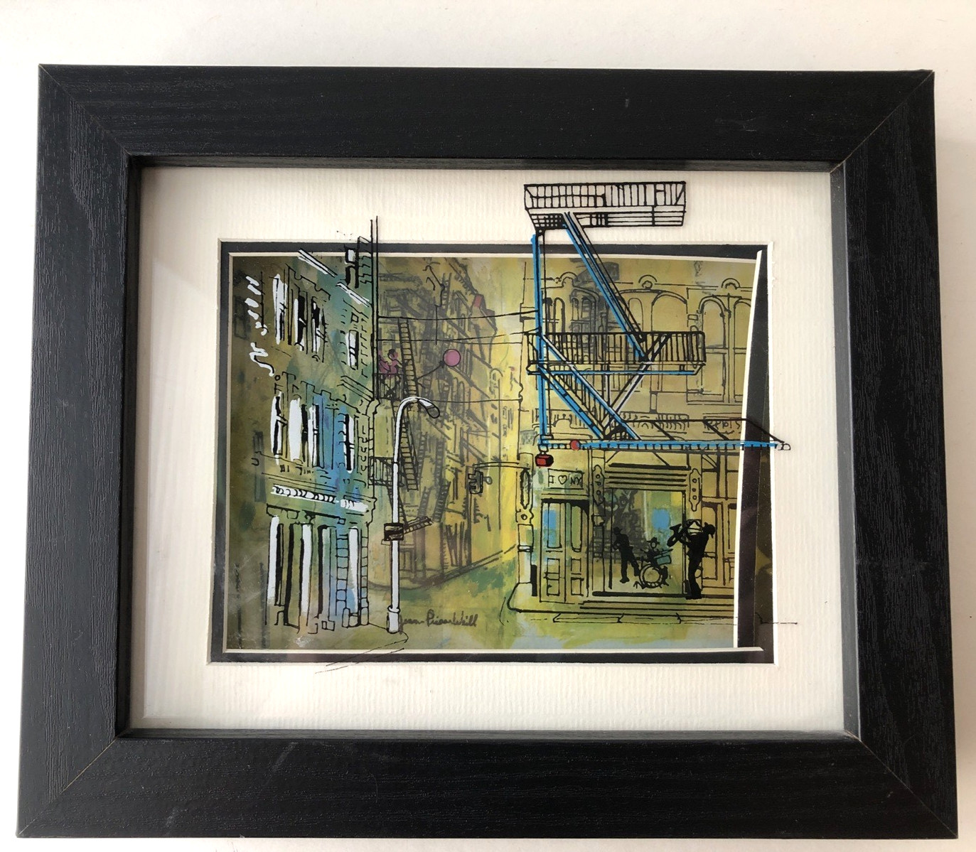 Jean Pierre Weill JAZZ Music 3-D Vitreograph Hand Painted Glass Picture 8×9.5″