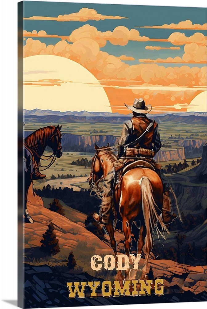 Cody Wyoming Cowboy Travel Poster Framed Canvas Old West Cowboy art