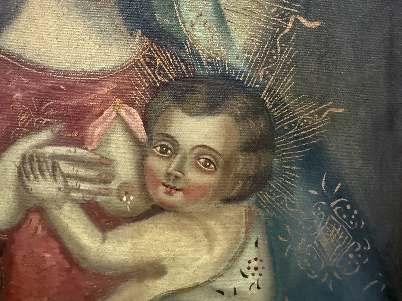 Virgen de la Leche (Nursing Virgin) Framed Oil on Canvas 24” x 30”