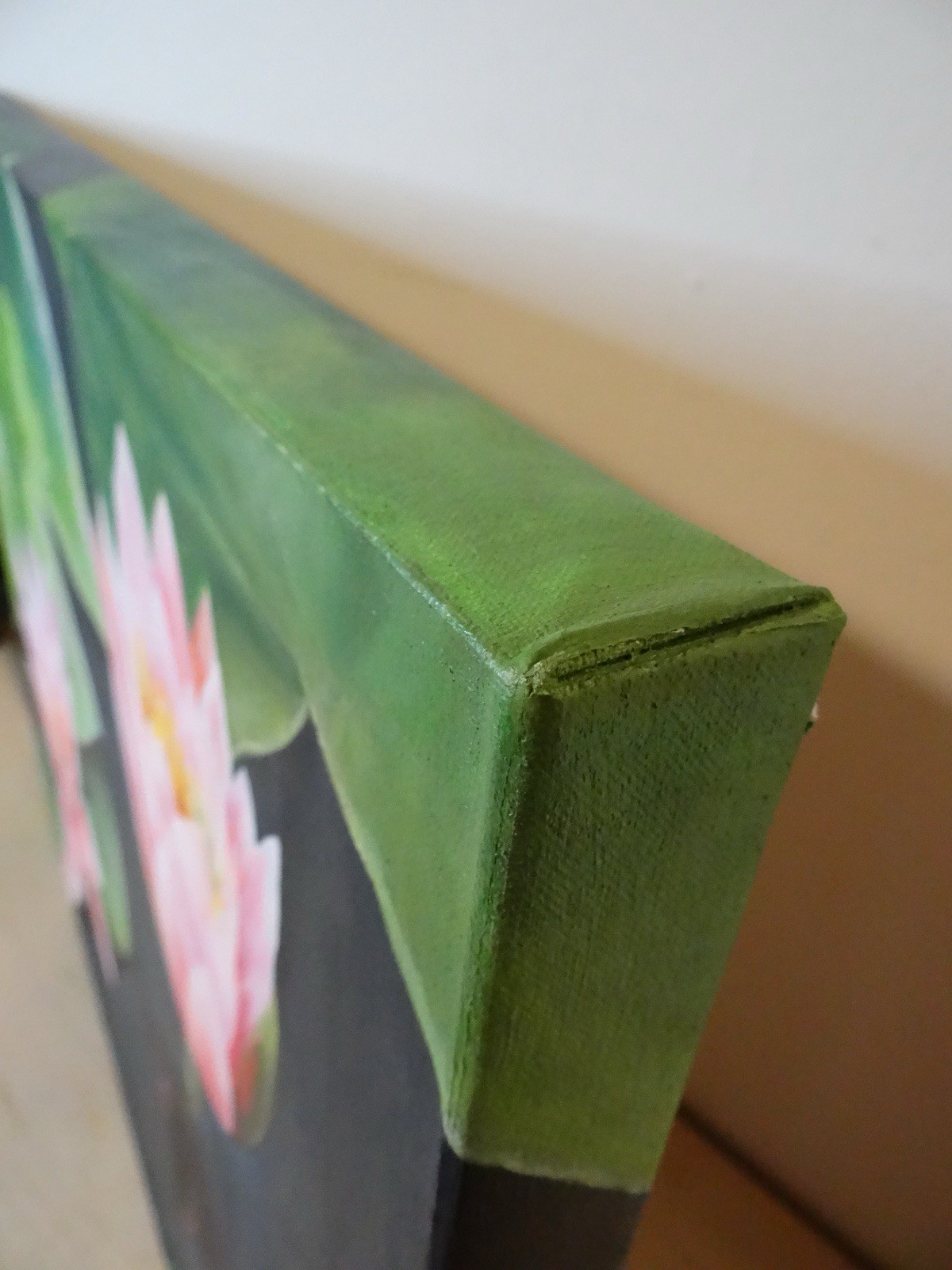 Maria Sanchez Signed Realism Painting Pink Water Lilies Canvas, Medium, 20”x28