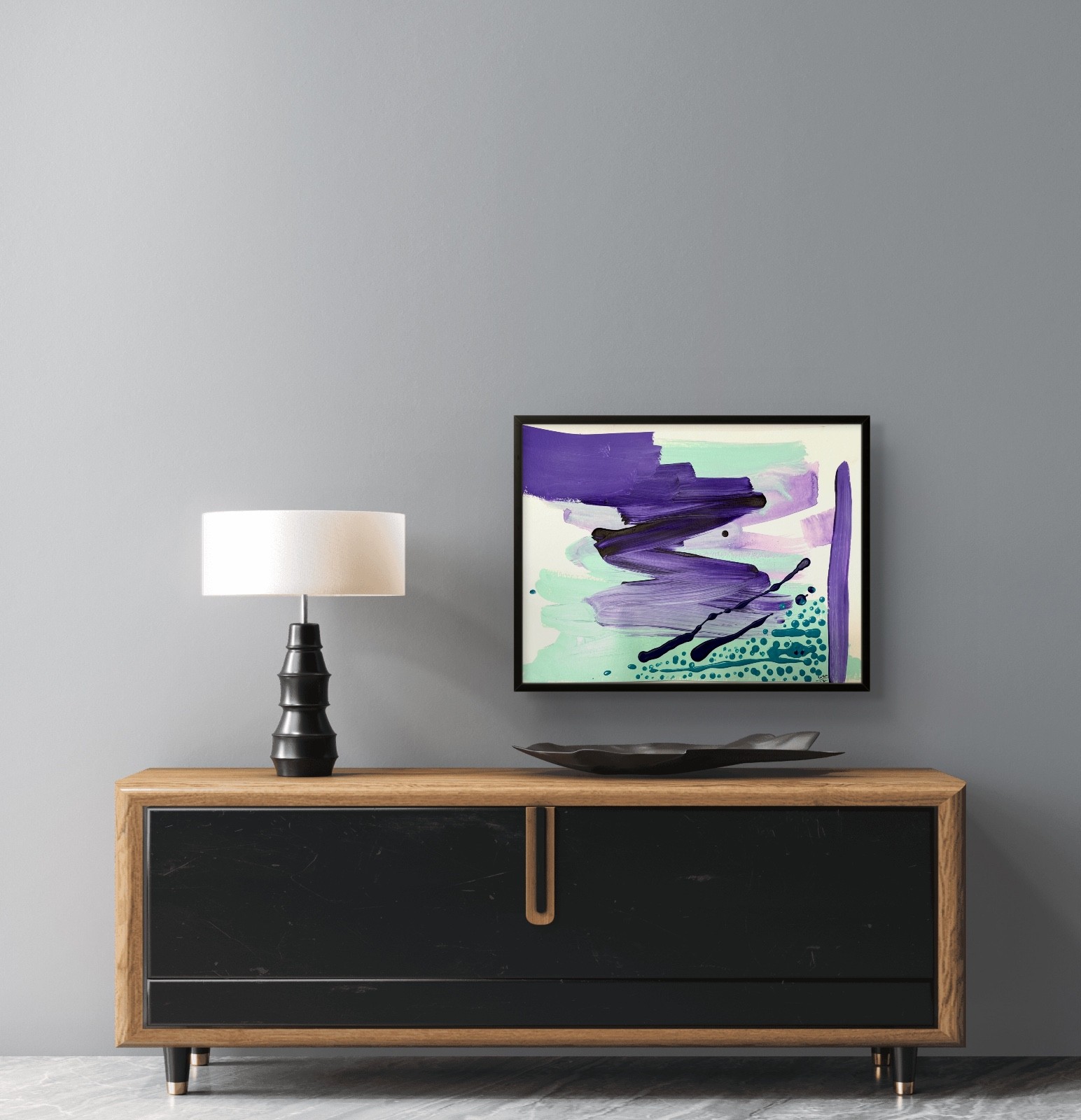 Abstract Purple Mint Art 11×15 Contemporary Acrylic Painting Paper