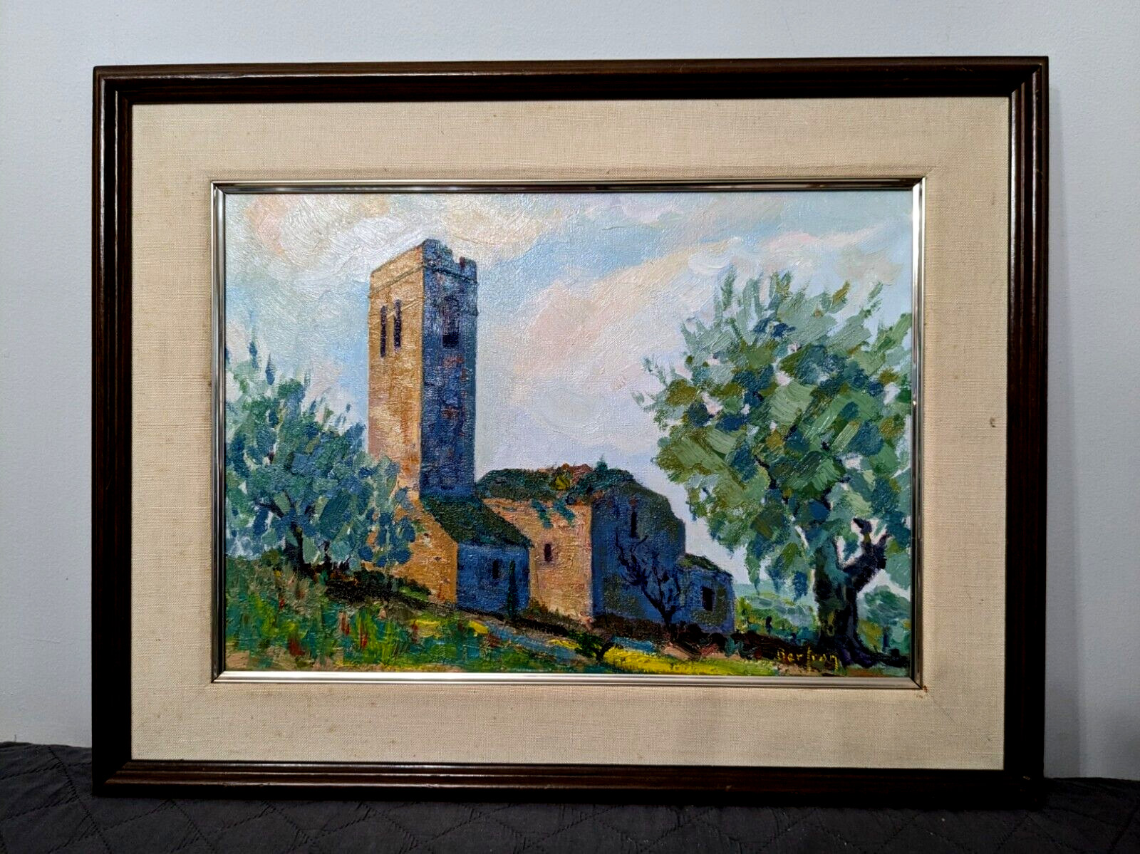 Vintage 1989 Signed Bertran Original oil painting Castellar Vell Spain 13×18 in