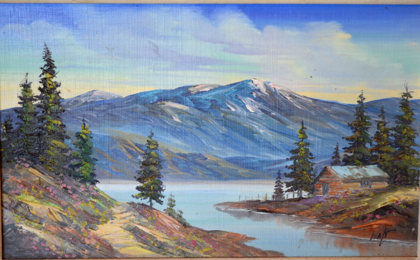 Mountain lake landscape by Albuquerque artist Walt Prythero (1926 – 2015)