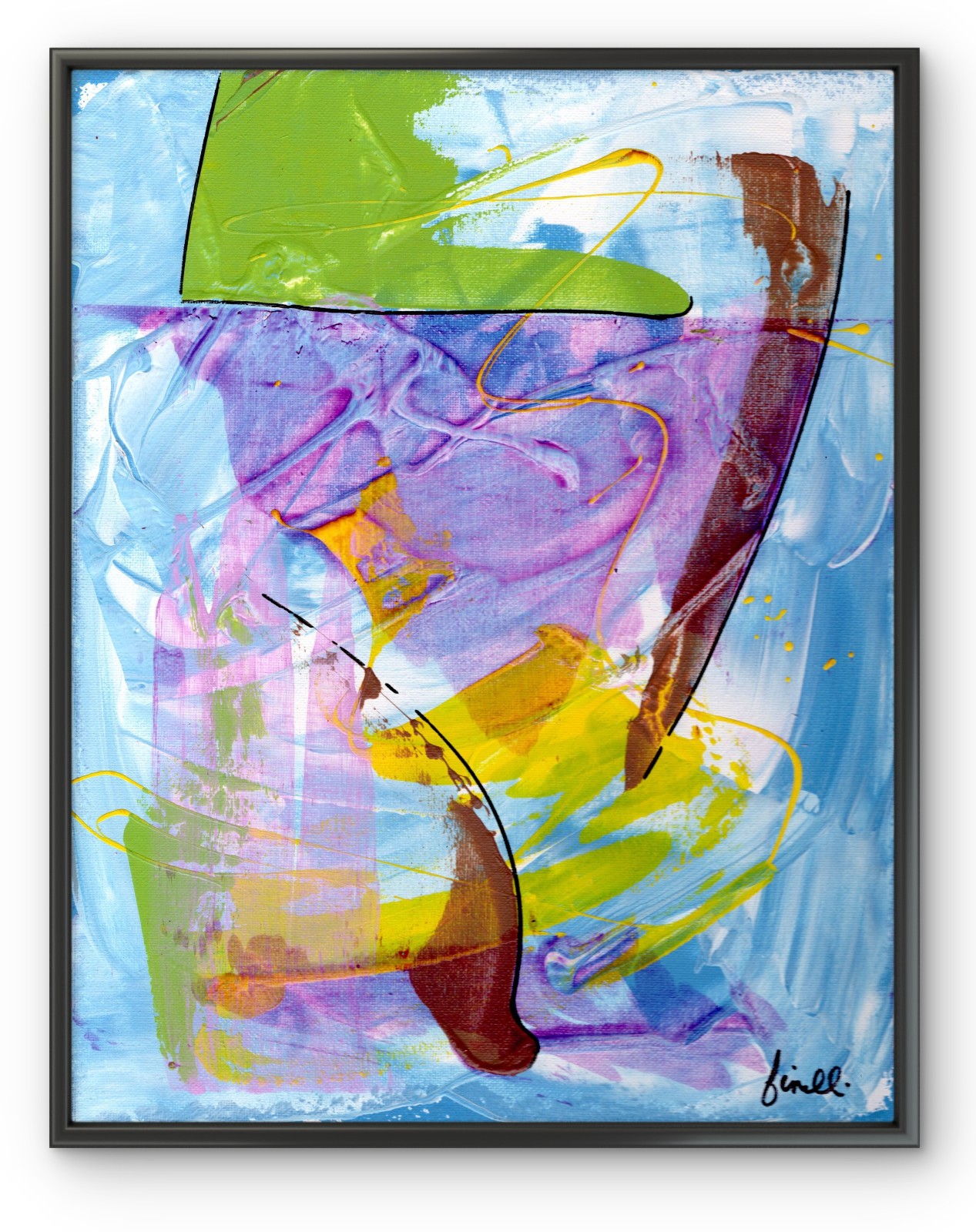 Hand Painted 11×14 Abstract Acrylic Red Teal Canvas FINELLI ORIGINAL Decor G23K