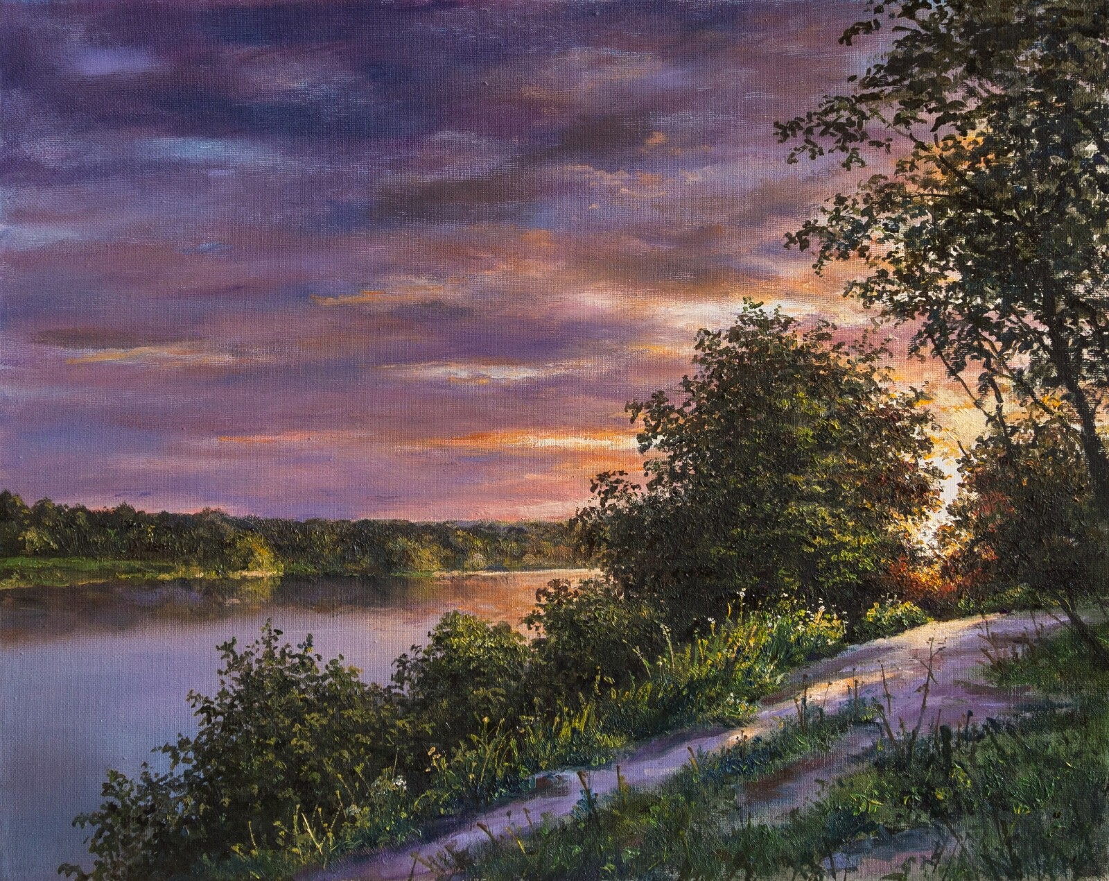 Painting Morning on River, Oil Original Art Painting 16х20″ Artist Igor Lobovich