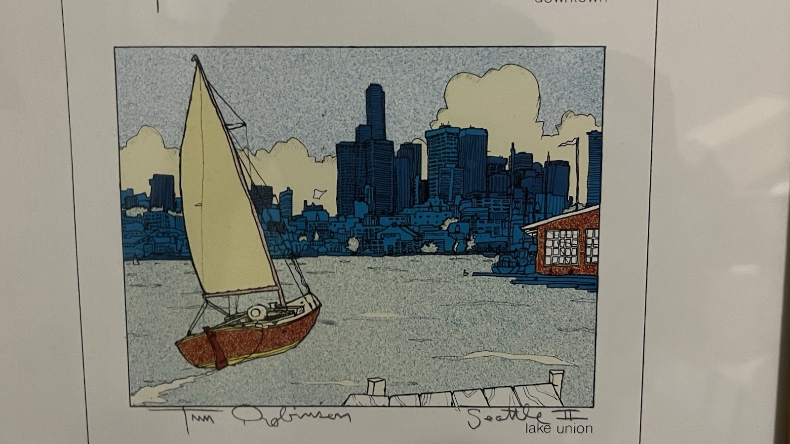 Tim Robinson Print SEATTLE Signed Space Needle Lake Union Downtown PioneerSquare