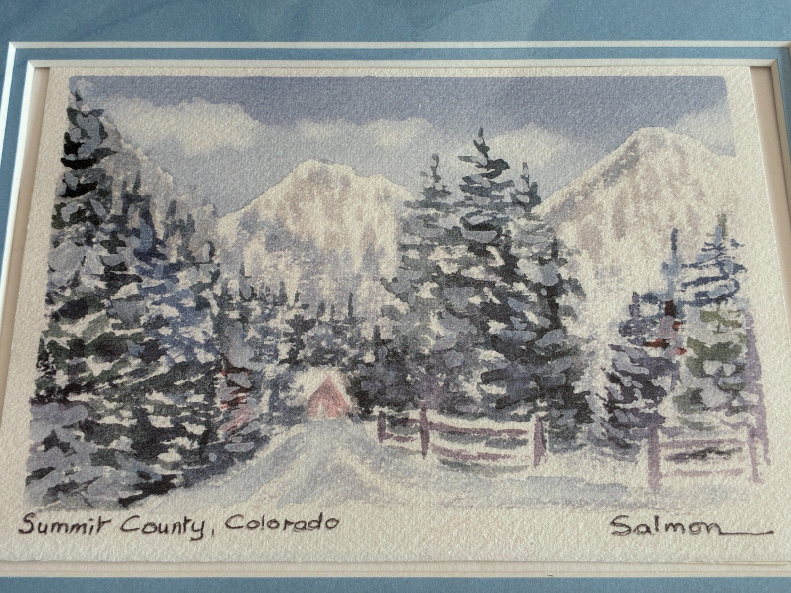 Colorado Art Regional Watercolor Summit County Co Painting Winter Scene Signed