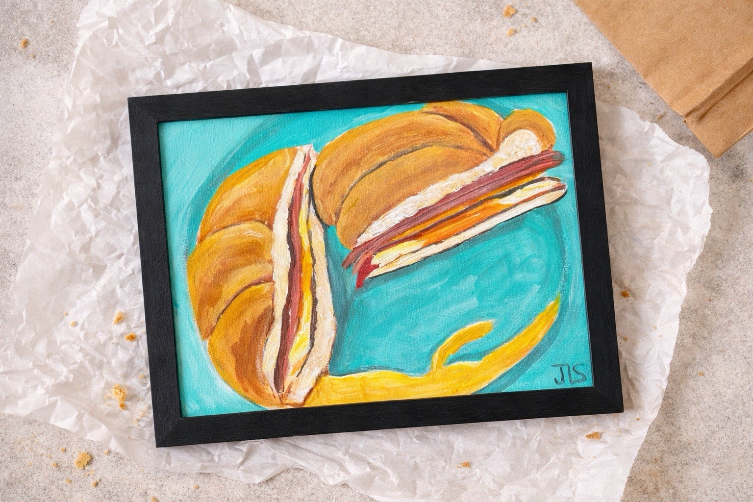 Taylor Ham NJ Sandwich Painting 8×10 Framed Diner Food New Jersey Wall Art