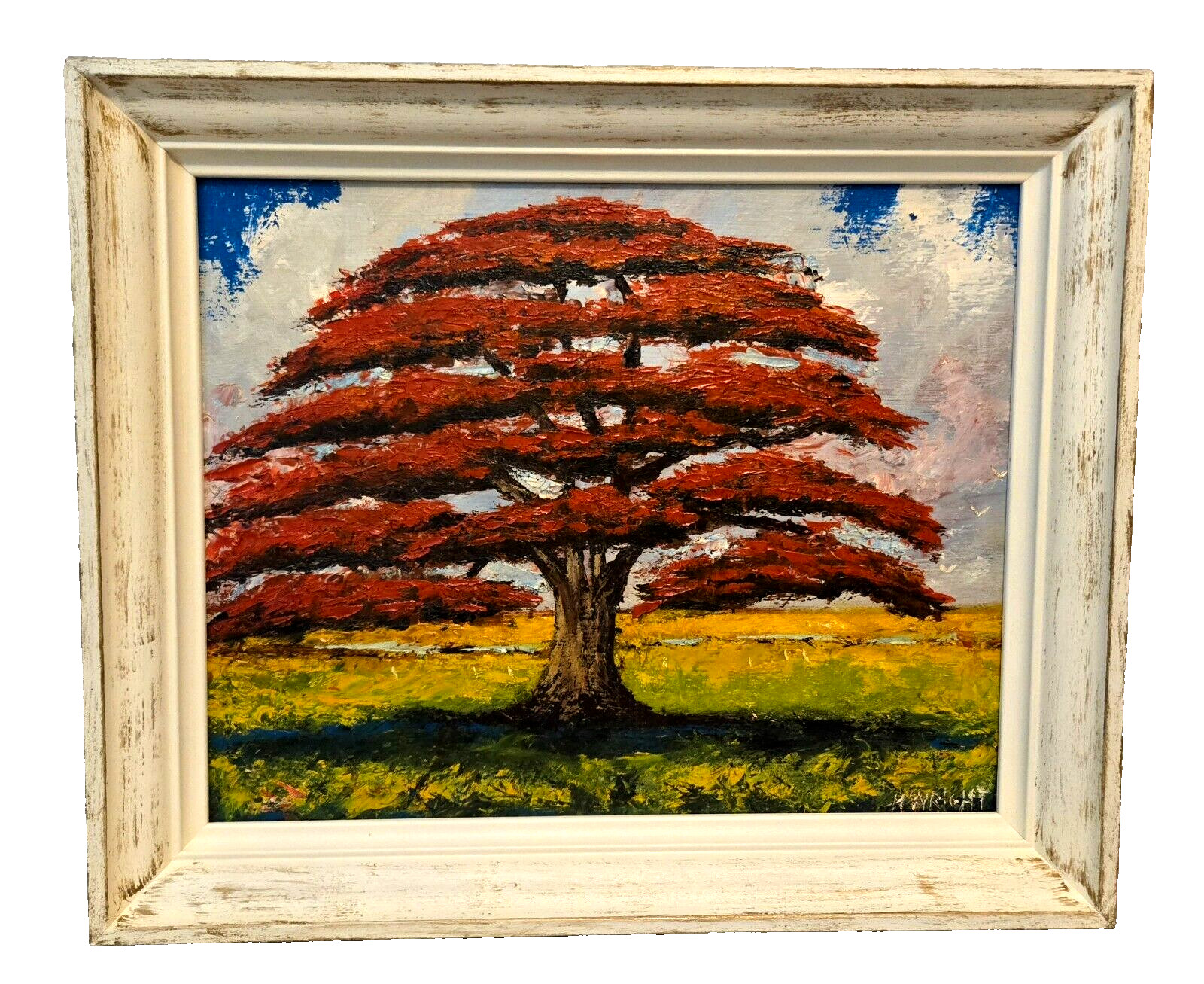 NORMAN WRIGHT FL. HIGHWAYMEN STYLE PAINTING SIGNED OIL ON MASONITE FRAMED COA