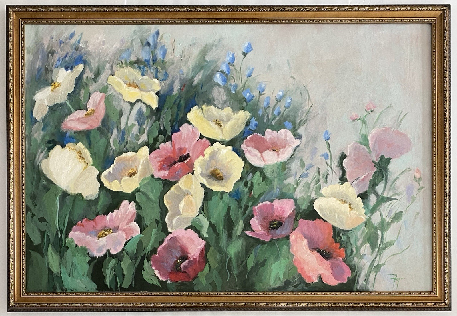 F.T. Vintage Still Life Impressionist Garden Spring Poppies Wild Flower Painting
