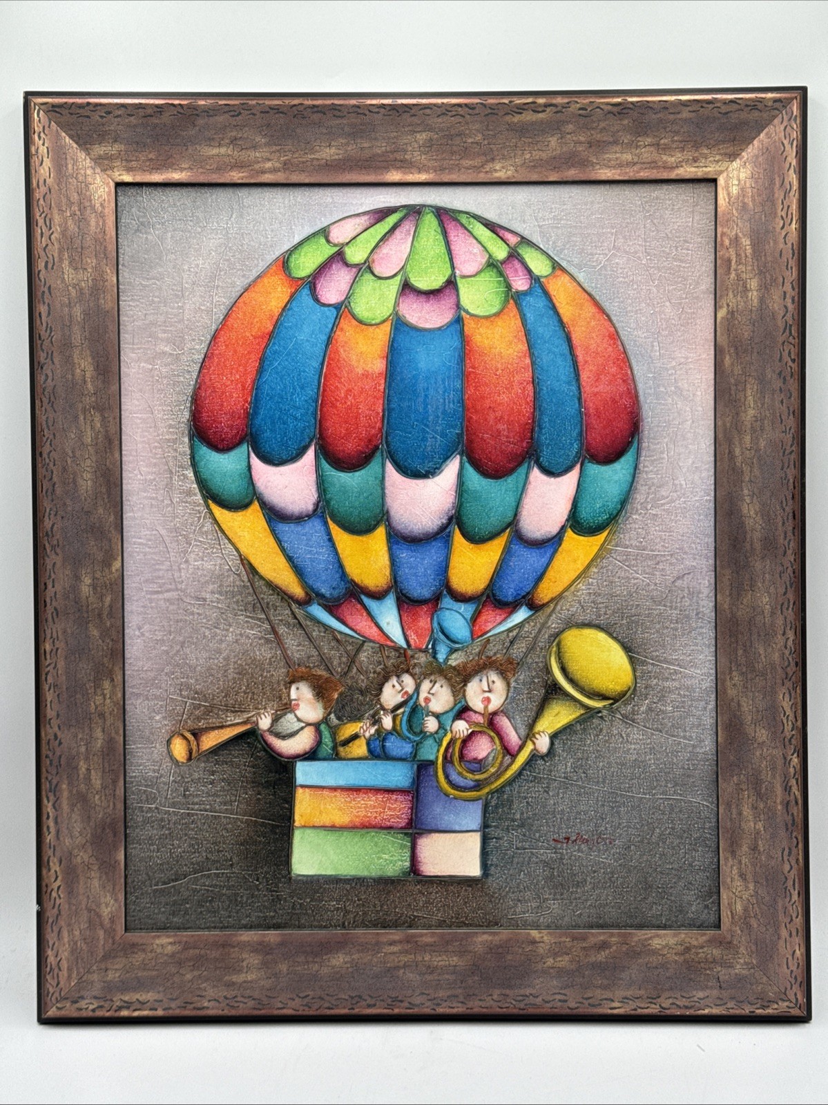 Joyce Roybal Children playing instruments in a Hot Air Balloon Painting Framed