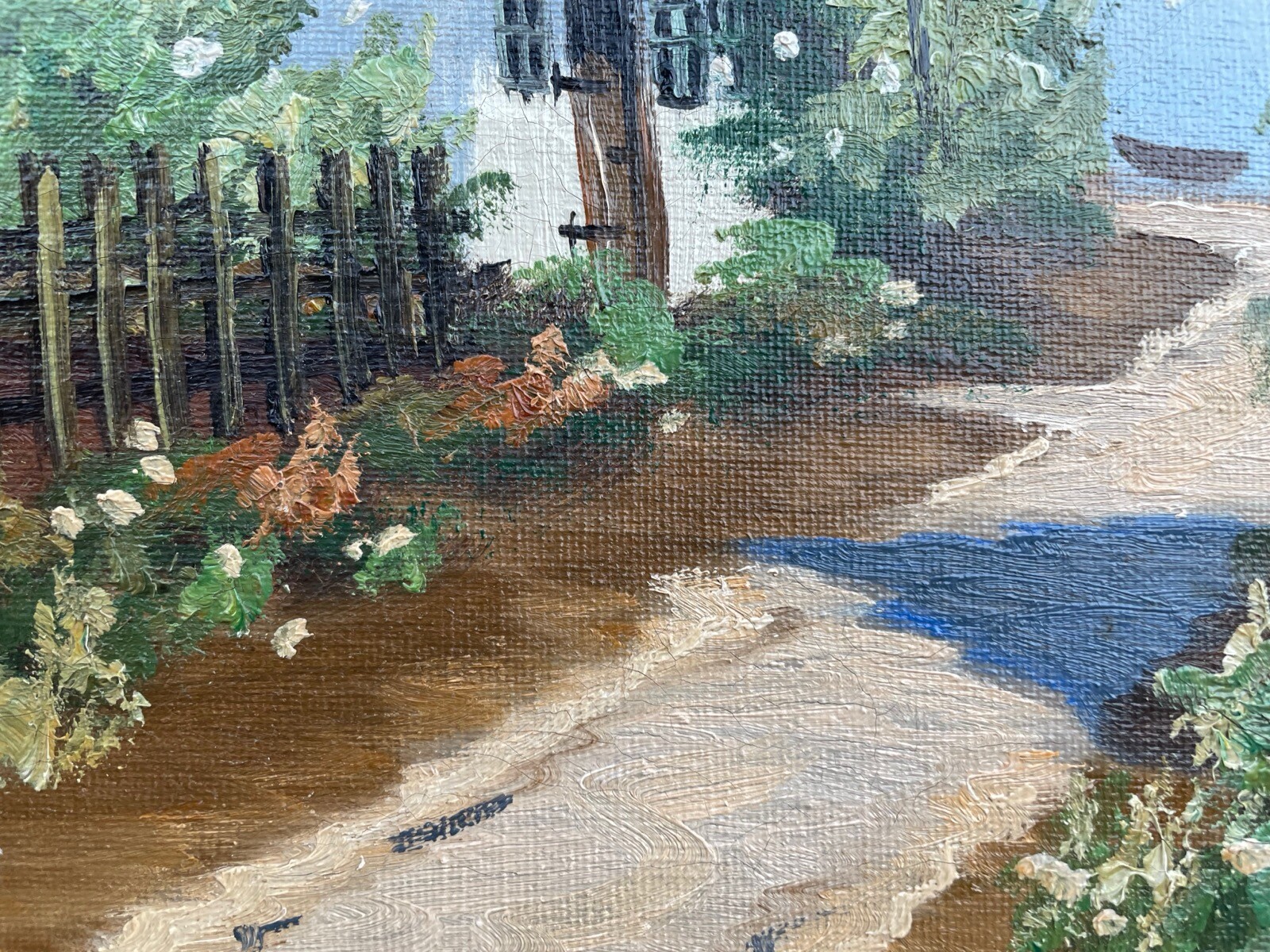 Impressionist Summer Landscape Cottage With Garden By The Sea Coast Sailboats