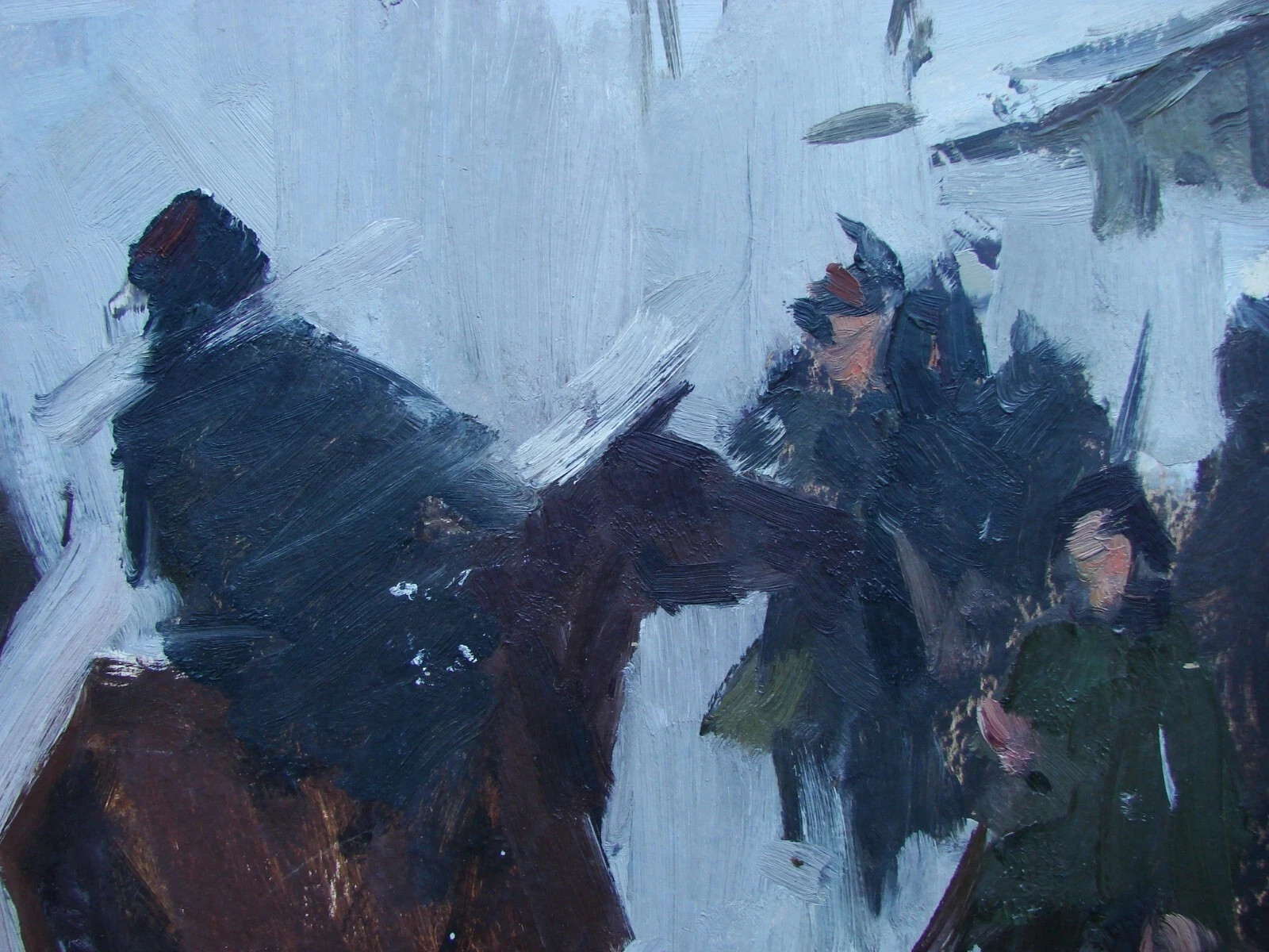 Ukrainian Soviet two Oil Paintings impressionism landscape house rider winter