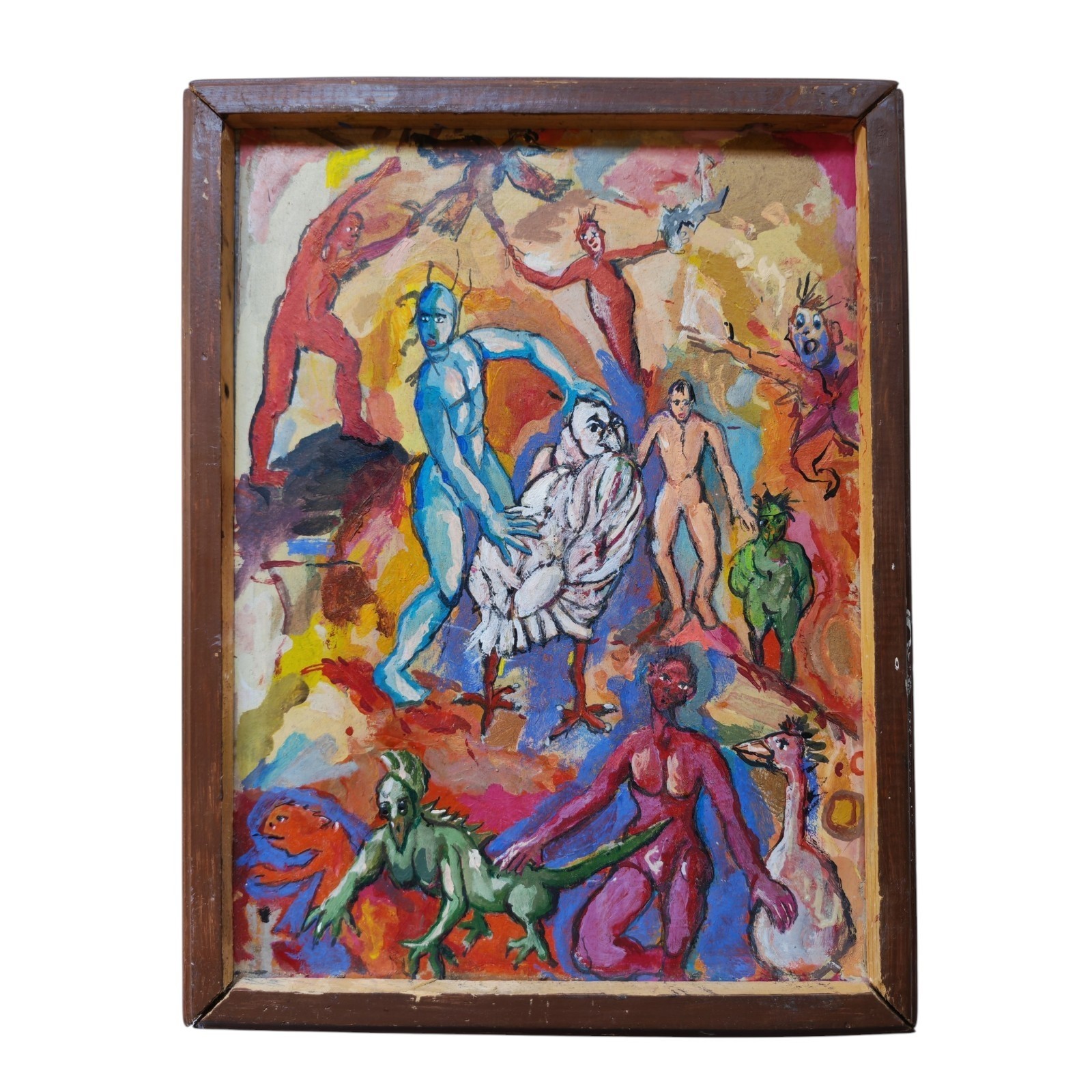 *HH* Antique Painting Expressionism On Table Chia Mafai Dario Fo Painting