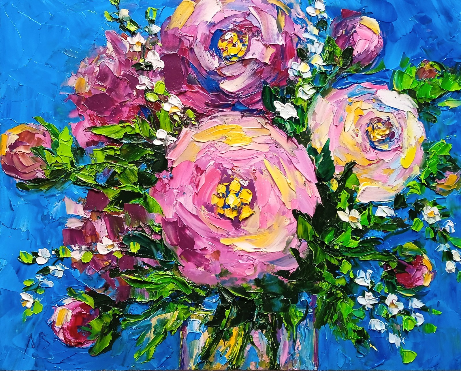 Peonies Oil Painting Impasto Floral Original Art 8×10″ Pink Flower