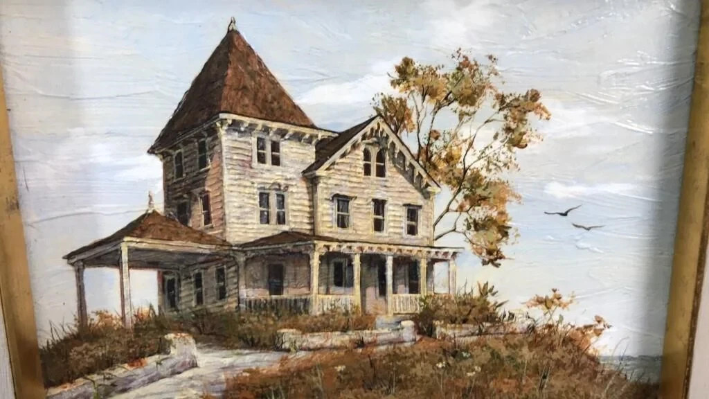 Great 1981 Carol Sadowski Landscape House Farm Oil Painting New London, CT