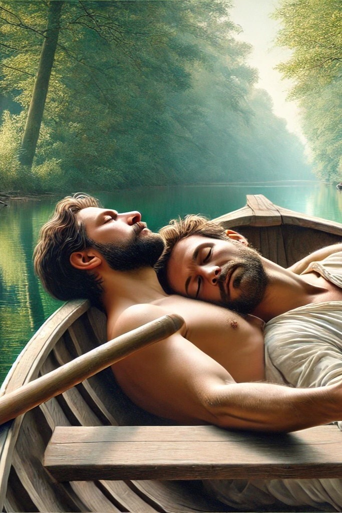 Original gay LGBTQ art giclée painting «The Rowboat» artist signed/numbered
