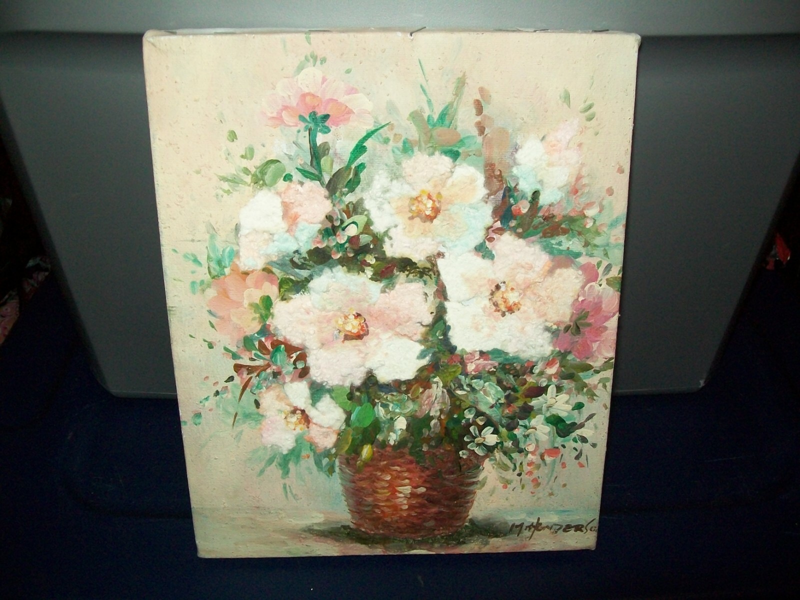Textured Flowers In Vase, approx 10 X 8″ Canvas Painting Art