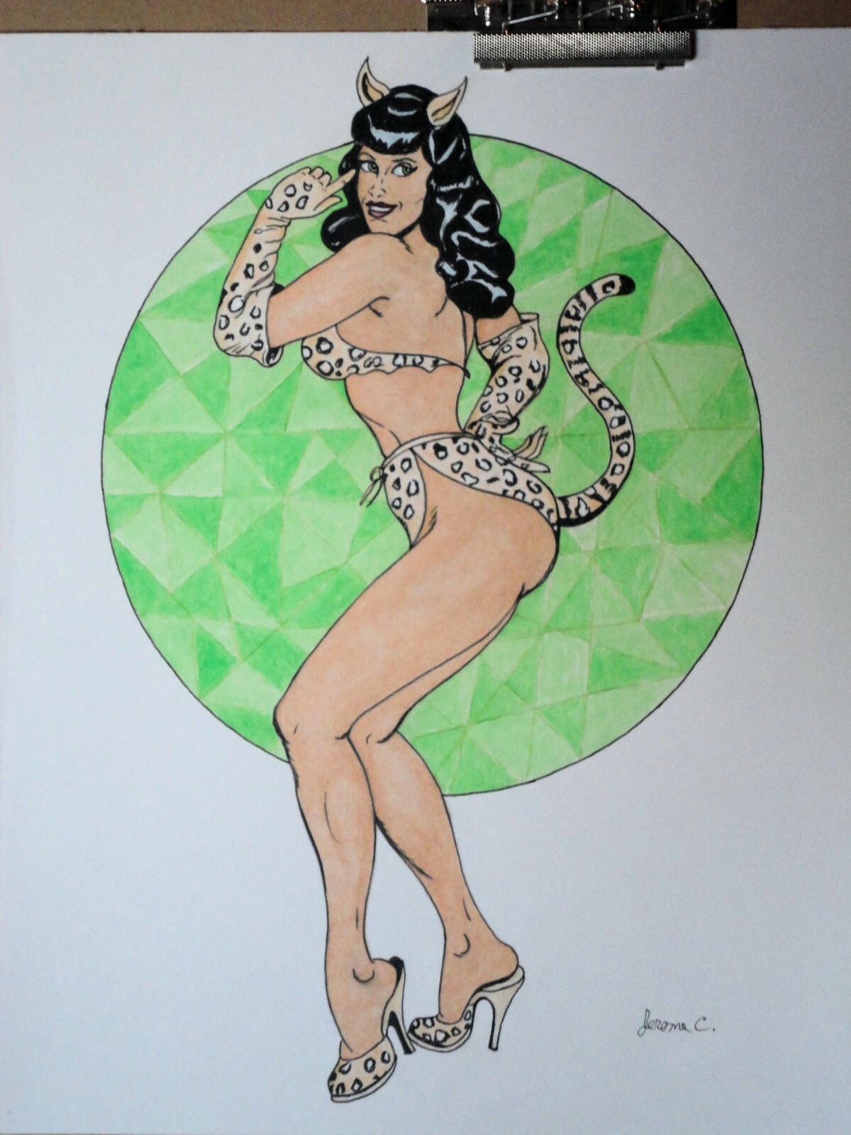 Female figure drawing pin-up Ink artist Jerome Cadd » Emerald Club» Betty Page