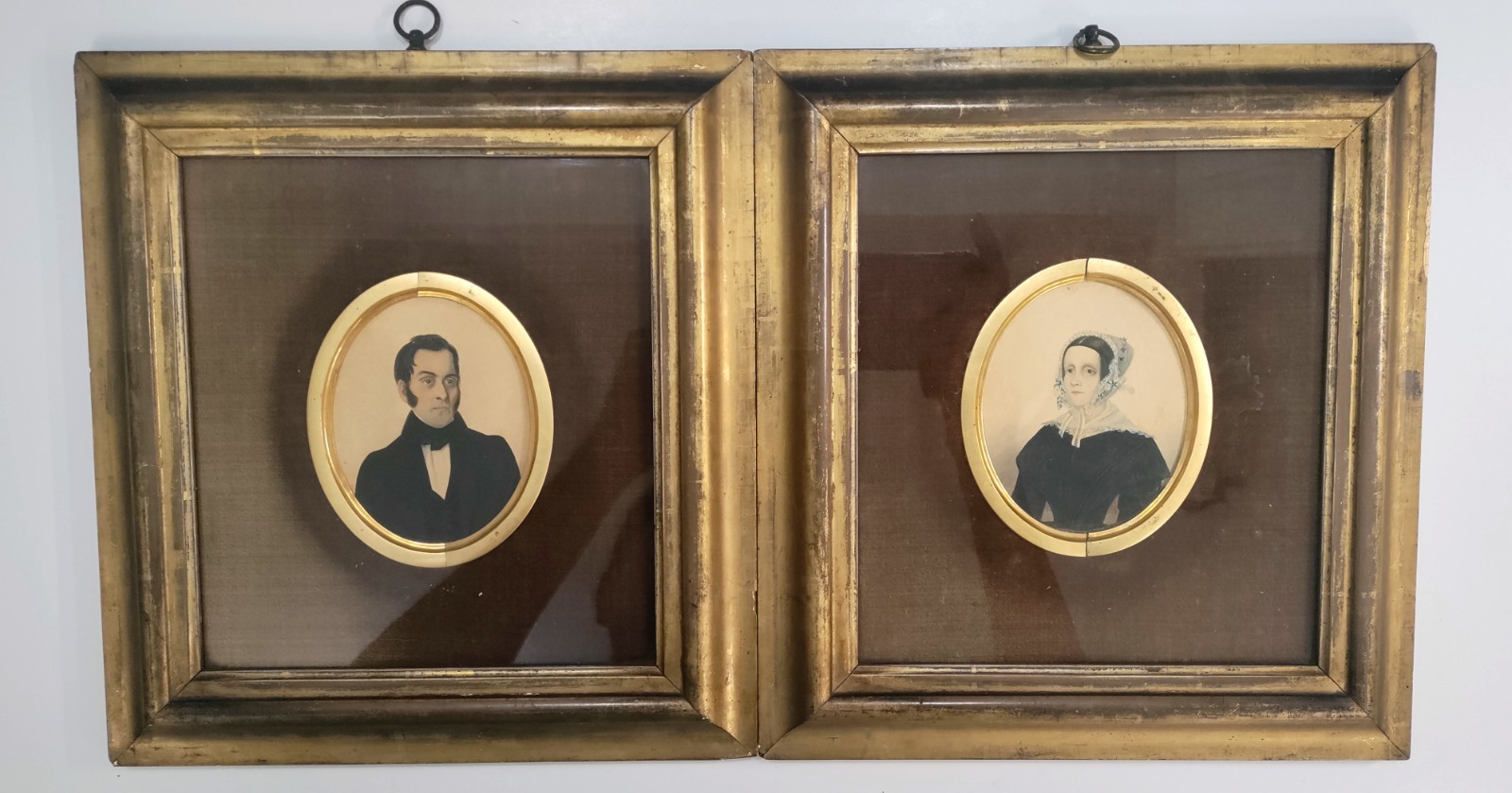 Antique Miniature Scottish Portraits Man and Wife Alexander Hill Gallery label