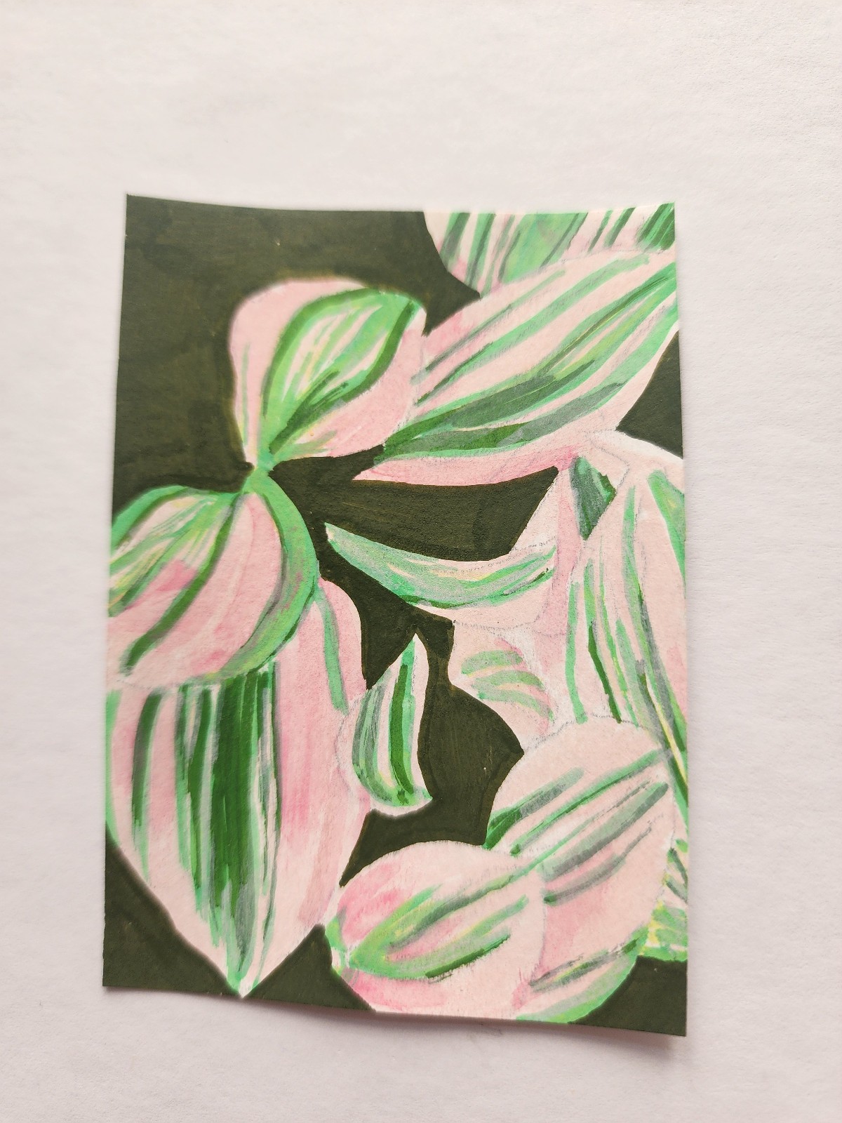 ACEO Original Abstract Acrylic Painting of a Pink Tradescantia Plant by Kiva