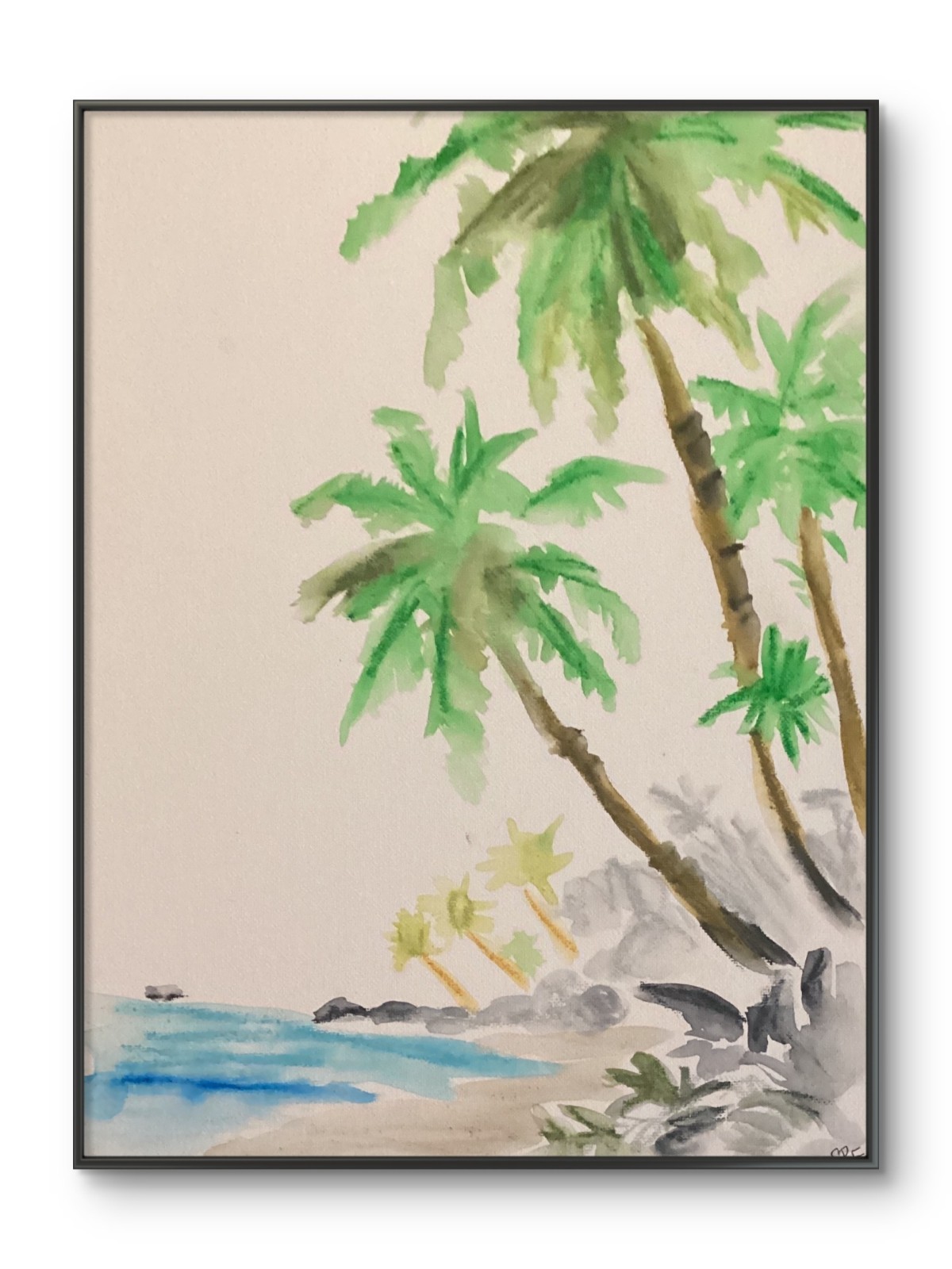 Original Palm Trees Ocean Seascape Abstract Modern Art 11x 14 Canvas Panel