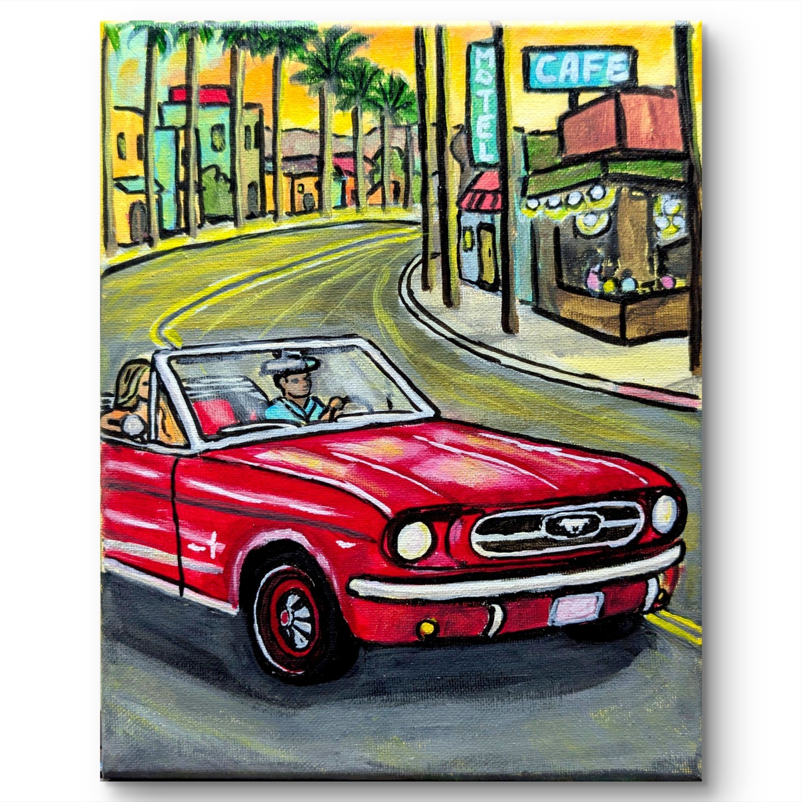 Hand Painted 8×10 Sports Car Red Original Canvas Acrylic Painting Home Decor