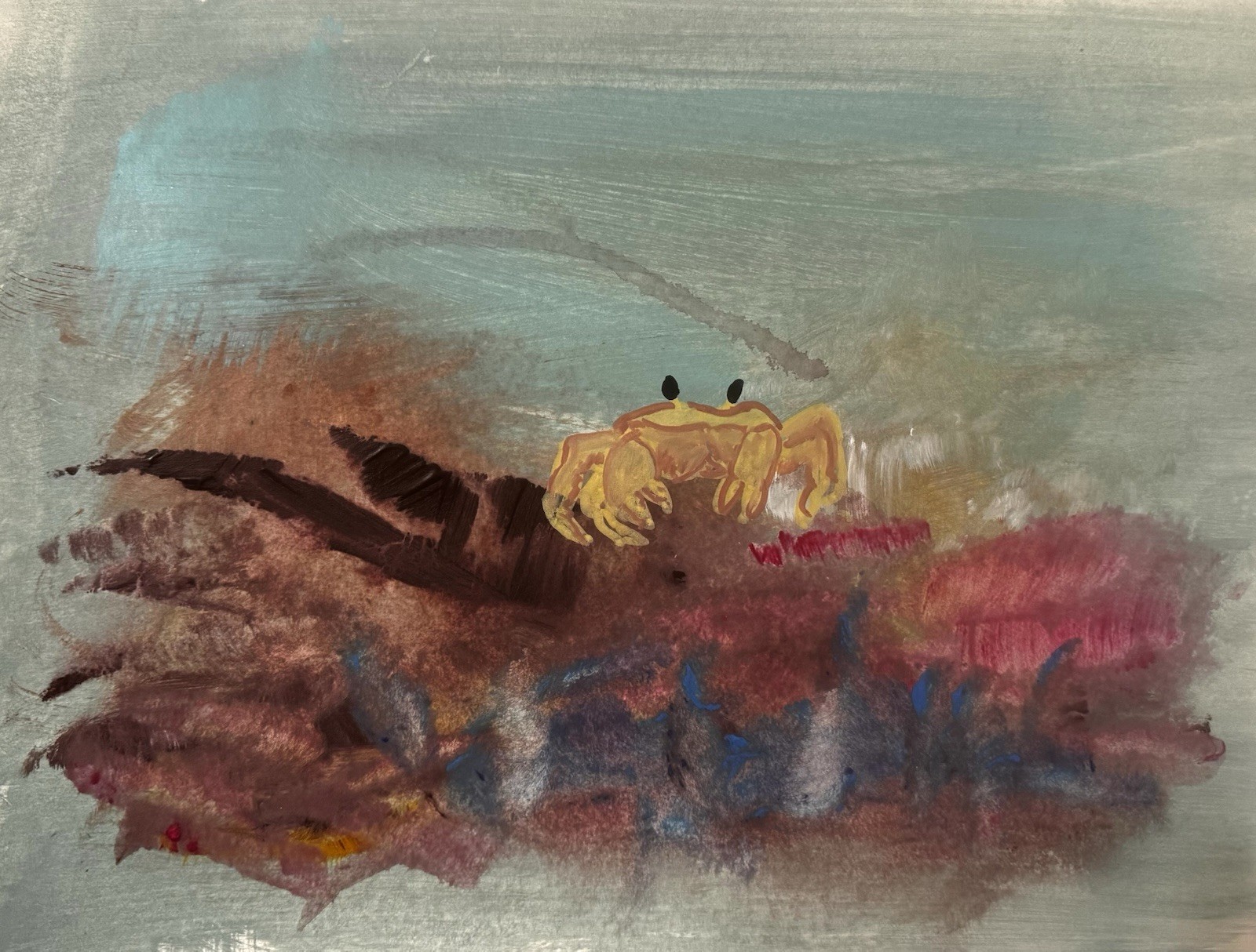 Original Abstract Expressionism 9X12 Crab Paper Colorful Modern Handmade Signed