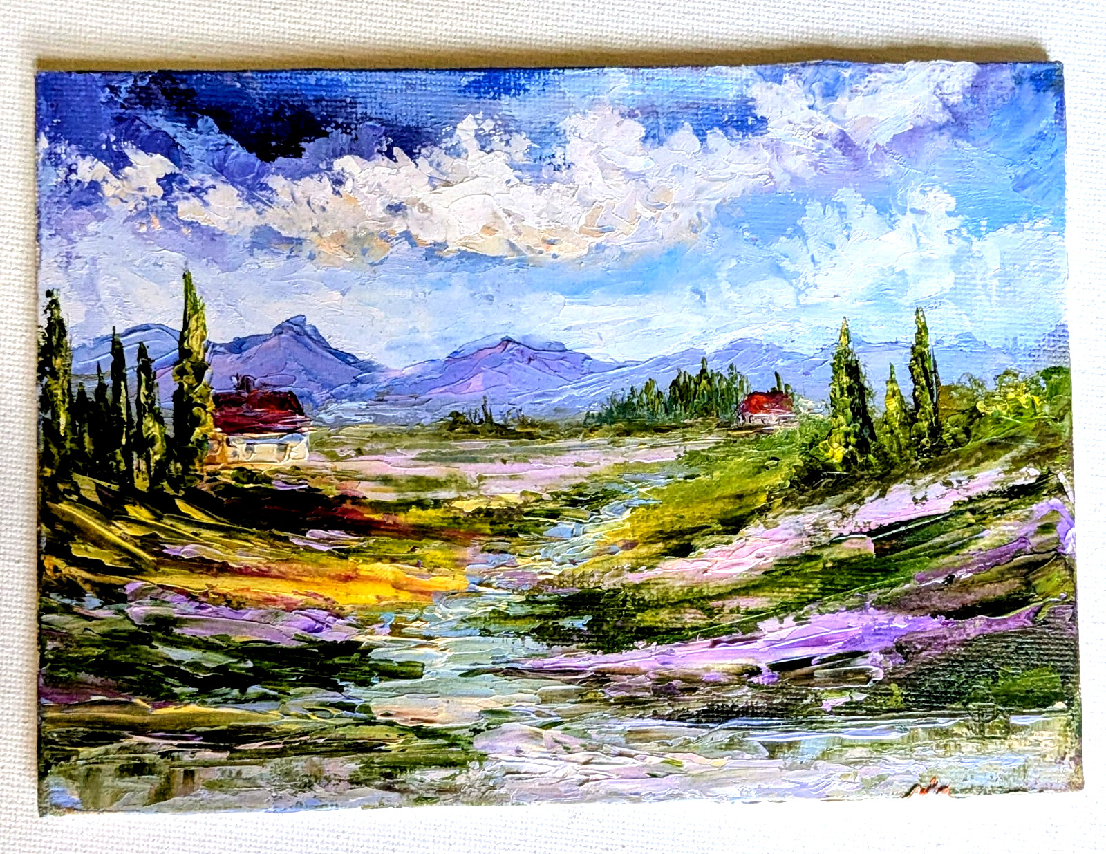 ORIGINAL OIL Painting » TUSCANY LANDSCAPE» impasto 7″x 5″ by Olga Diduh.